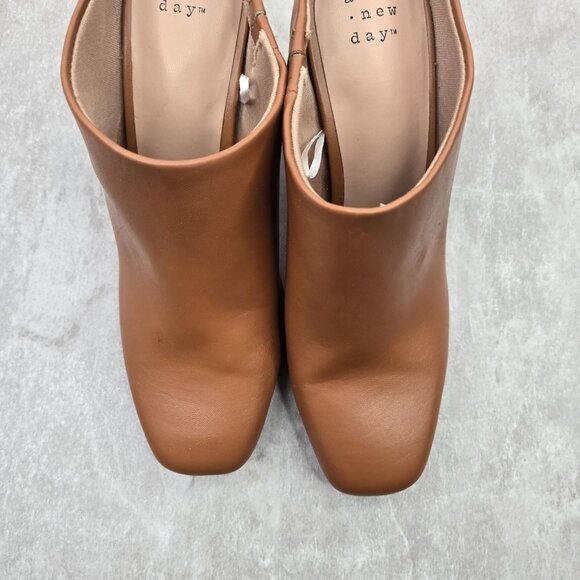 Square Toe Western Ankle Booties 6.5 Brown Block Heel Slip On Mule Shoe Boots - Picture 10 of 12